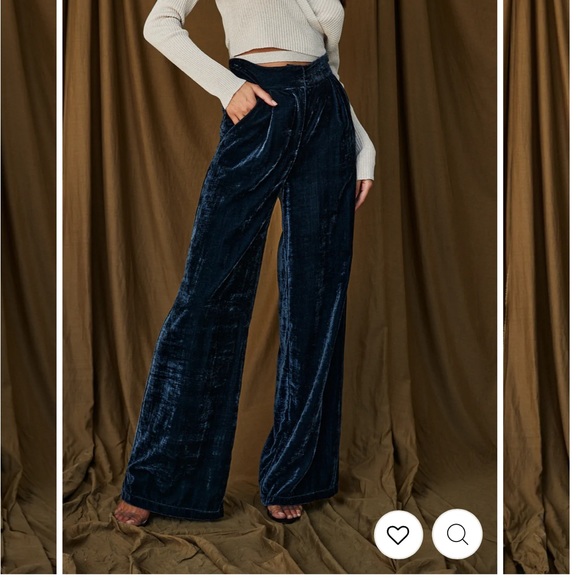 Navy velvet wide leg pants - Picture 1 of 5